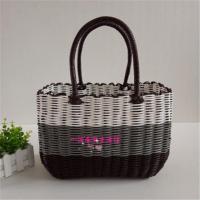 外贸购物篮塑料管菜篮子洗澡篮宠物篮收纳篮手工编织手提买菜篮子 中号棕灰白