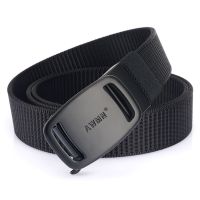 时尚青年商务休闲无牙自动扣皮带男潮流百搭牛仔裤带编织帆布腰带 黑扣-黑色