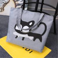 带拉链大帆布包女单肩包妈咪购物袋健挎环保手提袋学生书包 灰色猫吃鱼