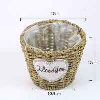 绿萝多肉手工编织花盆北欧风草编竹编藤编花盆手提花篮筐绿植吊篮 小圆锥