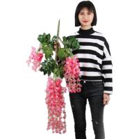 仿真紫藤花假花紫罗兰吊顶花藤室内婚庆装饰藤条塑料花条藤蔓植物 普通粉色6枝