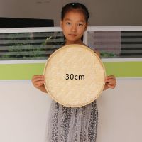 家用晾晒底部有支撑竹编竹篮子竹黄竹白竹青簸箕绘画装饰圆形筛子 竹黄竹白无孔直径30厘米