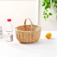 藤编柳编竹篮购物篮小手提篮野餐篮子收纳筐编织水果篮田园带盖 无盖原色裸篮 小号