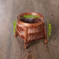 竹编装饰花盆套插花篮桌面复古花器竹工艺品绿萝花篮手工竹制品 咖啡色-小号