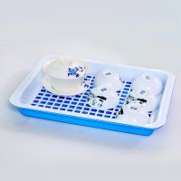 家用茶水茶盘托盘沥水篮现代放杯子盘子茶杯杯盘水杯长方形大果盘 蓝色 小号(30*23*3.5cm)