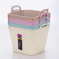 桌面方形收纳筐收纳盒时尚手提软胶塑料不怕摔垃圾桶置物篮整理筐 粉色 小号