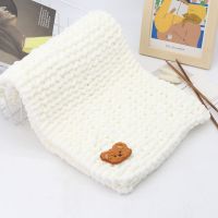 小熊自织围巾冰条粗毛线团手工编织珊瑚绒diy材料包 送男友送闺蜜 粗线 乳白色 材料包 送工具+教程+小熊贴或私人定制皮