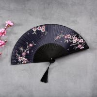 中国风丝稠女士扇子日式和风古风折扇手工艺折叠便携小绢扇夏季 03花想红