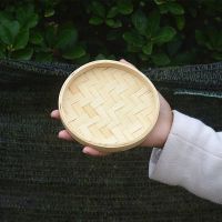 农家竹制品竹编簸箕圆形无孔家用晾晒托盘幼儿园手工绘画装饰竹匾 13cm