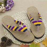 夏季女居家清凉人字拖鞋舒适坡跟底手工编织凉鞋DIY材料包中国结 人字拖02#亚麻底 35码(材料买回去自己做的)