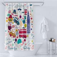 防水浴帘套装免打孔浴室隔水帘隔断布帘遮挡帘子防水窗帘浴间拉帘 伦敦元素[加厚涤纶] 地垫60x40cm