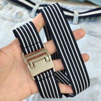 新品腰带女百搭配牛仔裤时尚商务正装简易皮带松紧弹力ins风裤带 藏蓝白条纹(可调节)