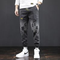 宽松牛仔男秋季新款休闲牛仔裤潮流百搭直筒长裤男裤宽松束脚牛仔 8827灰色 M [90斤-105斤]