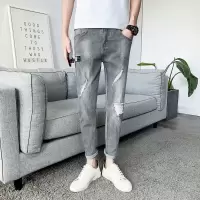 秋季九分牛仔裤男新款修身小脚潮牌2021新款春秋休闲潮流男士裤子 k10 28
