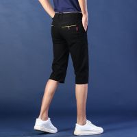 短裤男士七分裤子男休闲宽松五分中裤夏季薄款7分裤潮流马裤外穿 黑色 8009款 28 二尺一