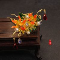 古风礼物汉服配饰琉璃金鱼发夹对簪流苏日常簪子头饰品 金鱼发冠一个