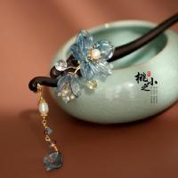 木簪子古风流苏 盘发头饰旗袍现代简约日常款式 琉璃花朵时尚发簪 木簪