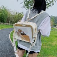 包包女2021新款潮时尚单肩斜挎包多用韩版百搭双肩包学生手提背包 米白色可视双肩包