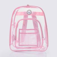 透明书包男双肩包韩版PVC全透防水果冻包大容量简约女学生背包 粉红色