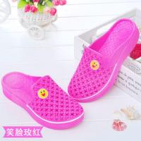 平跟包头拖鞋女夏季室外凉防滑舒适沙滩鞋海边懒人穿时尚洞洞 笑脸女款玫红色 36码