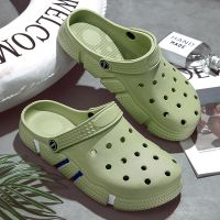 情侣洞洞鞋男女鞋夏季新款防滑厚底凉拖鞋潮流韩版户外透气沙滩鞋 绿色 F812 35