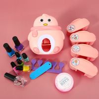 儿童美甲套装指甲油安全无毒美甲机过家家化妆品玩具女孩生日礼物 [16件套]粉色萌企鹅美甲套装