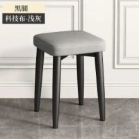 家用轻奢凳子可叠放方凳时尚客厅凳现代简约餐桌凳创意梳妆凳加厚 环保乳胶款(黑腿)浅灰色科技布