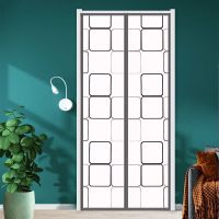 夏季保温空调门帘厨房油烟家用商用门脸隔断塑料透明自吸加厚门帘 EVA防风门帘(透光不透人)方格 宽80高200