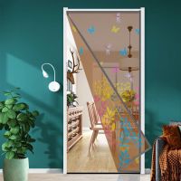 魔术贴防蚊门帘加密涤纶网纱帘子夏季防蝇静音家用隔断免打孔通风 印花网纱门帘 蜻蜓蝴蝶 宽80高200cm