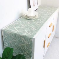 缨慕简约电视柜布盖布床头柜桌布北欧防烫桌旗长方形桌垫茶几布艺 绿色波浪-无流苏 30*200cm