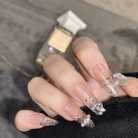 爆闪氛围蝴蝶结蝴穿戴美甲成品新娘夸张仙女温柔假指甲贴片美甲 水晶小蝴蝶 小胶水+小搓条+双面果冻胶