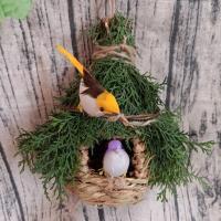 鸟窝鸟巢小鸟用品鸟笼手工草编户外田园风格仿真装饰品农家乐挂件 单个鸟窝不含小鸟