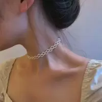 丹姐饰品天然仿珍珠项链 手工choker花链 小珍珠颈联短
