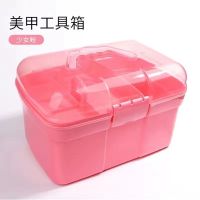 美甲工具指甲油胶收纳盒化妆手提式工具箱桌面盒多层大容量整理箱 粉色大号收纳箱