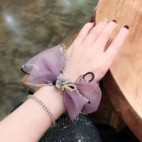 远方情韩版超仙轻纱蝴蝶结发绳甜美森女发圈韩版水钻皮筋头绳T758 超仙轻纱水钻蝴蝶结发绳 梦幻紫