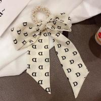 发带大肠发圈蝴蝶结丝带绑发皮筋女仙气发饰韩版外戴百搭气质头饰 白色 D字母飘带珍珠发圈