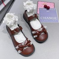 日系lolita鞋低跟软妹韩版百搭小皮鞋女鞋生jk制服茶会圆头娃娃鞋 红褐色爱心款 [高质量] 39