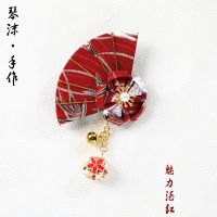日系和服发饰带铃铛可爱和风樱花发夹洛丽塔搭配头饰古装流苏配饰 魅力酒红