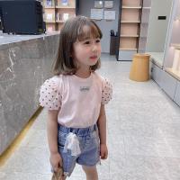 2021夏季童装新款女童短袖T恤宝宝T恤上衣泡泡袖公主打底衫 洋气 粉色 80 建议身高(70-80)