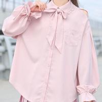 法式小众上衣学生上衣设计感小众露肩衬衫2022早春新款JK衬衣女潮 粉色 衬衫+粉色蝴蝶结 XS 建议65-80斤