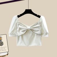 大码女装夏季套装女2021新款宽松减龄蝴蝶结衬衫鱼尾半身裙两件套 白色上衣 3XL 建议160斤-180斤