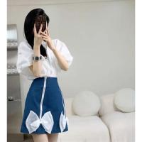 [两件套]设计感灯笼袖衬衫+立体蝴蝶结半身短裙夏季时尚套装女 单件半身裙 收藏优先发货 S
