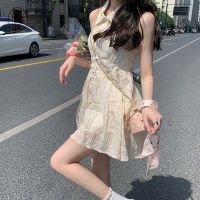 黑色蝴蝶结背带连衣裙女夏季2021新款法式复古方领露背气质短裙子 超纯欲连衣裙 S 建议95斤内