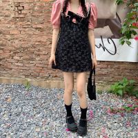 [优质]时尚套装收腰修身百搭蝴蝶结背带连衣裙宽松显瘦气质衬衫 黑色背带裙+蝴蝶结 4XL码[建议180-200斤]