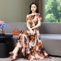 妈妈装棉绸连衣裙2021新款夏装高端女装休闲收腰显瘦气质长裙子 1号花型 XL 建议95-120斤