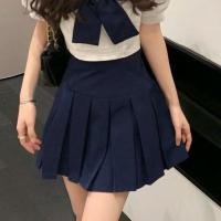 2021年夏季新款女装蝴蝶结短袖T恤上衣+百褶半身短裙子套装两件套[15天内发货] 百褶半身短裙 S