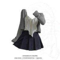 大码女装200斤胖妹妹2021夏季新款蝴蝶结吊带百褶裙开衫三件套女 单件开衫 M (建议80-100斤)