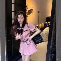 小香风减龄气质短袖上衣高腰显瘦半身裙子时尚套装夏季2021新款女 上衣+半身裙(送蝴蝶结) L