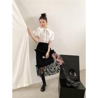 设计感小众套装黑色不规则半身裙高腰a字+泡泡袖白衬衫两件套女潮[7天内发货] 衬衫 S