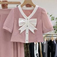 大码女装半身裙两件套女2021夏季新款洋气显瘦小香风连衣裙套装 粉色上衣单件  M